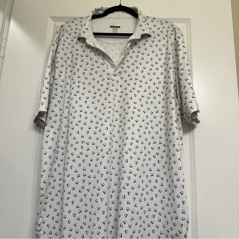 Greg Norman Collection White and Black Patterned Polo